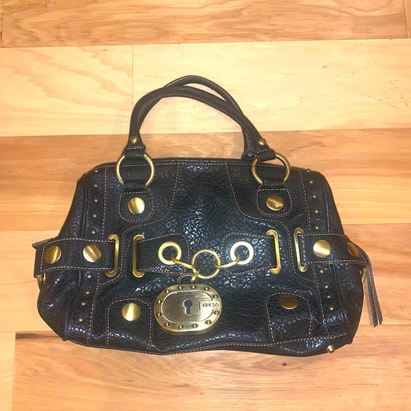 Guess Handbags - Vintage Guess “Beverly Hills” footed handbag Faux Leather Large Lock Accent EUC